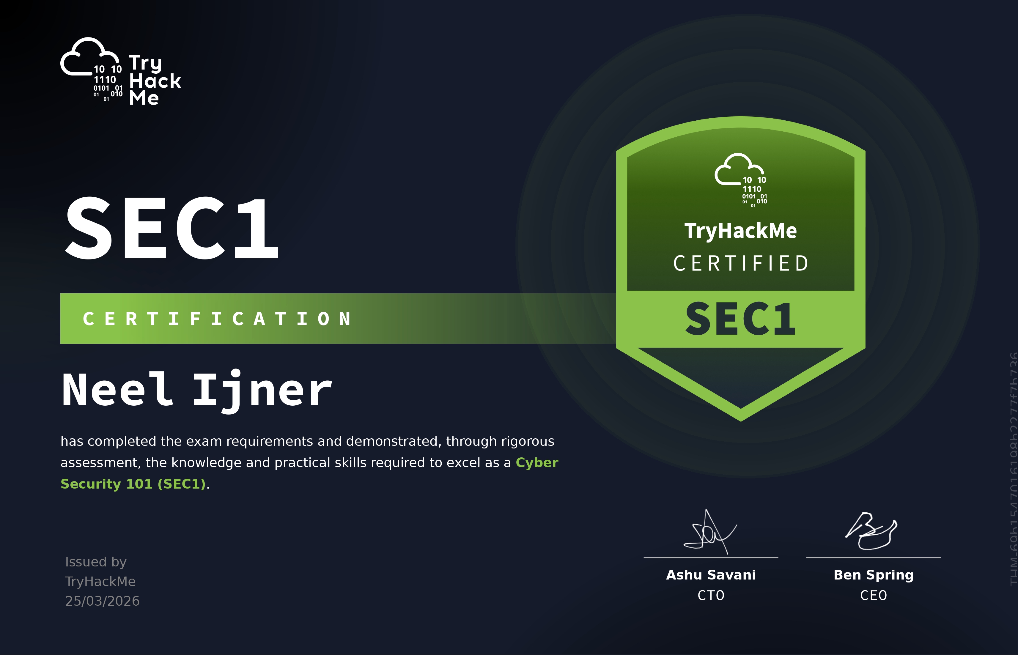 TryHackMe SEC1 Certificate