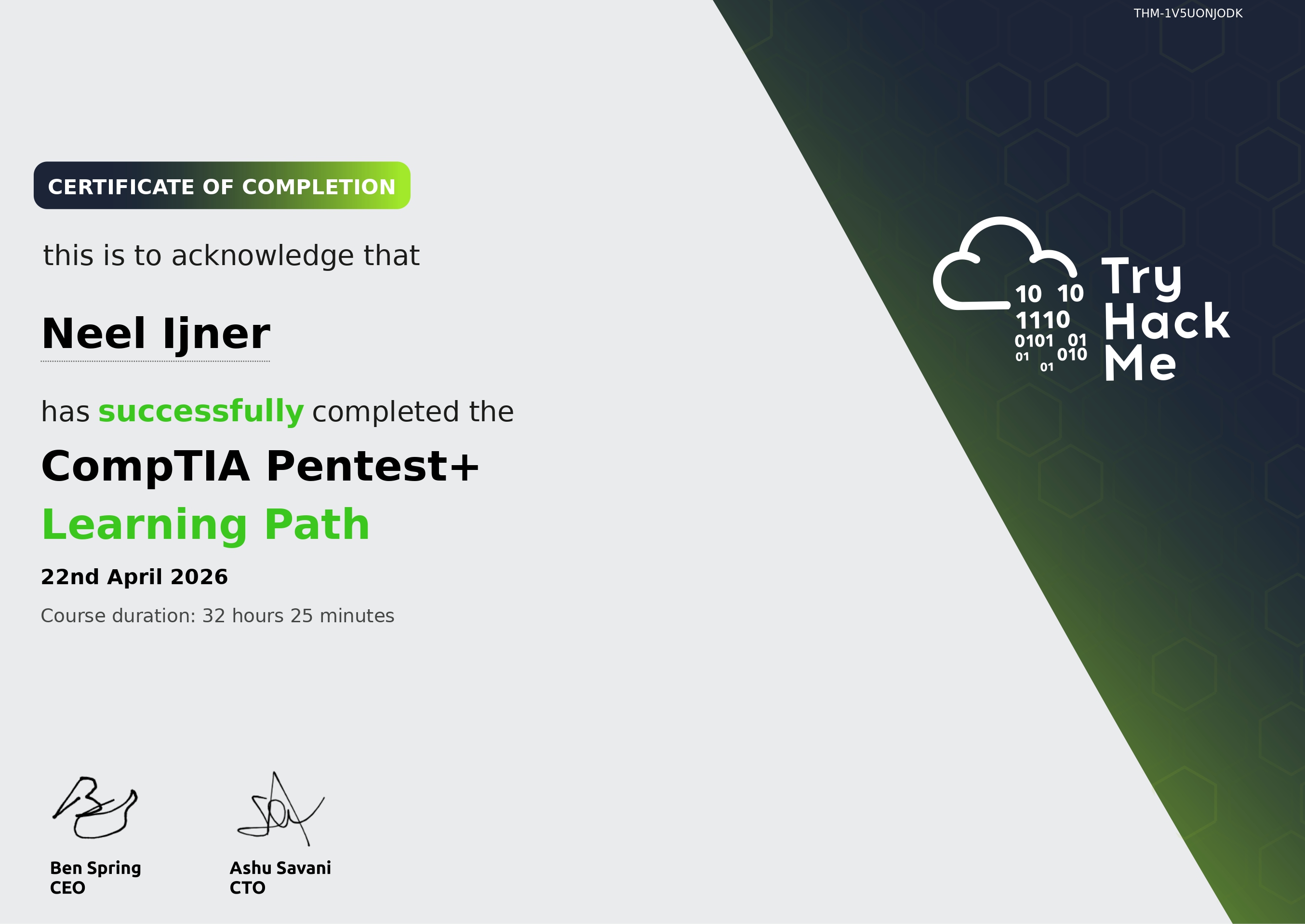 TryHackMe CompTIA Pentest+ Certificate