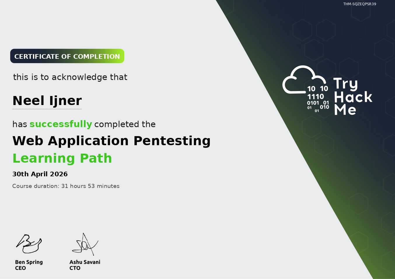 TryHackMe Web Application Pentesting Certificate
